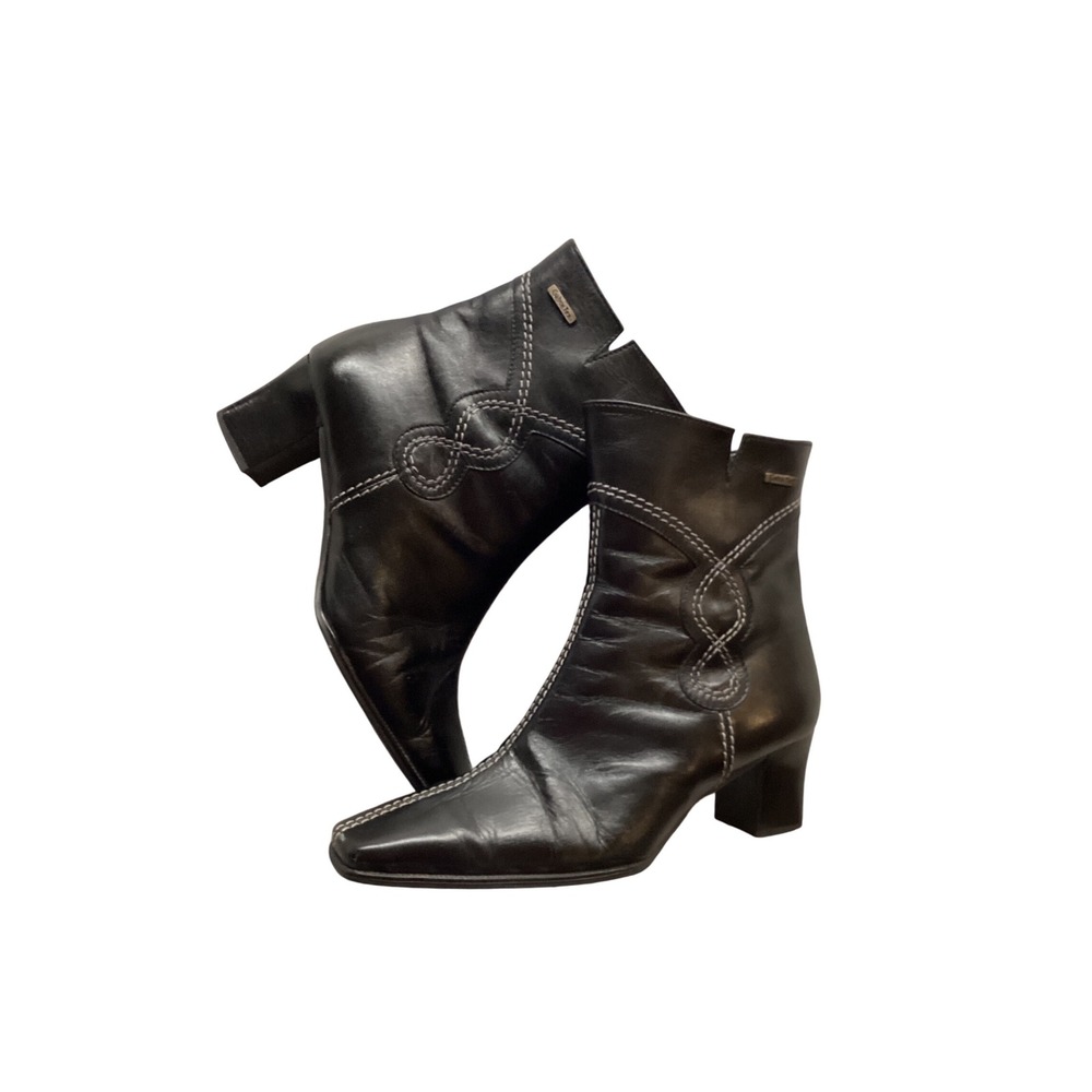 Gabor Tex‎ Black Leather Square Toe Heeled Ankle Boots Women